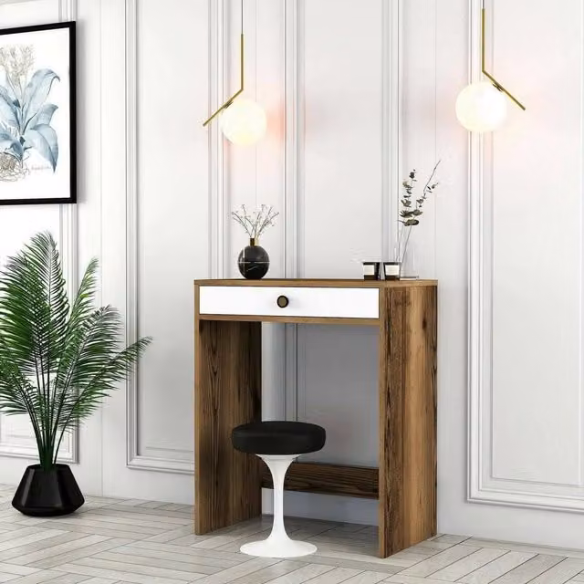 Consolle Bedonia DMORA, tavolo multiuso e scrivania da corridoio, L: 70 cm, P: 40 cm, H: 85 cm, Marrone e Bianco