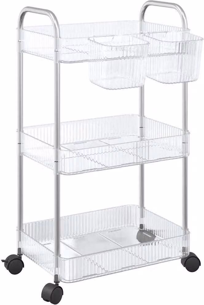 Carrello Portaoggetti a 3 Livelli 37x28x68 cm in Acrilico