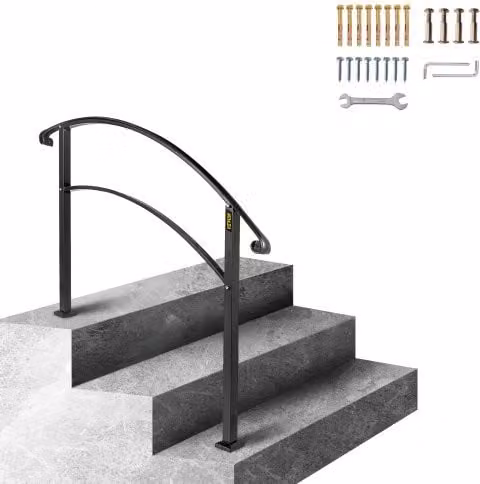 Corrimano per scale VEVOR in ferro battuto nero opaco, passamano regolabile per 3 gradini, design stabile con struttura in acciaio
