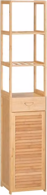 Mobile Bagno Alto Minimal in Legno di Bamboo Marrone con Cassetti e Armadietto L/P/H: 32 x 30 x 163 cm