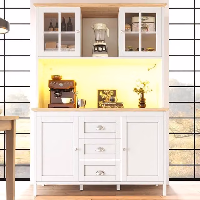 Armoire d'appoint LED - Xylo - 120x40x179 cm - Bianco/Nero - 4 porte 3 cassetti