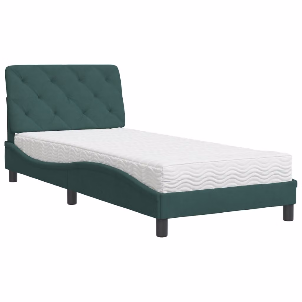 Letto con Materasso Verde Scuro 90x190 cm in Velluto
