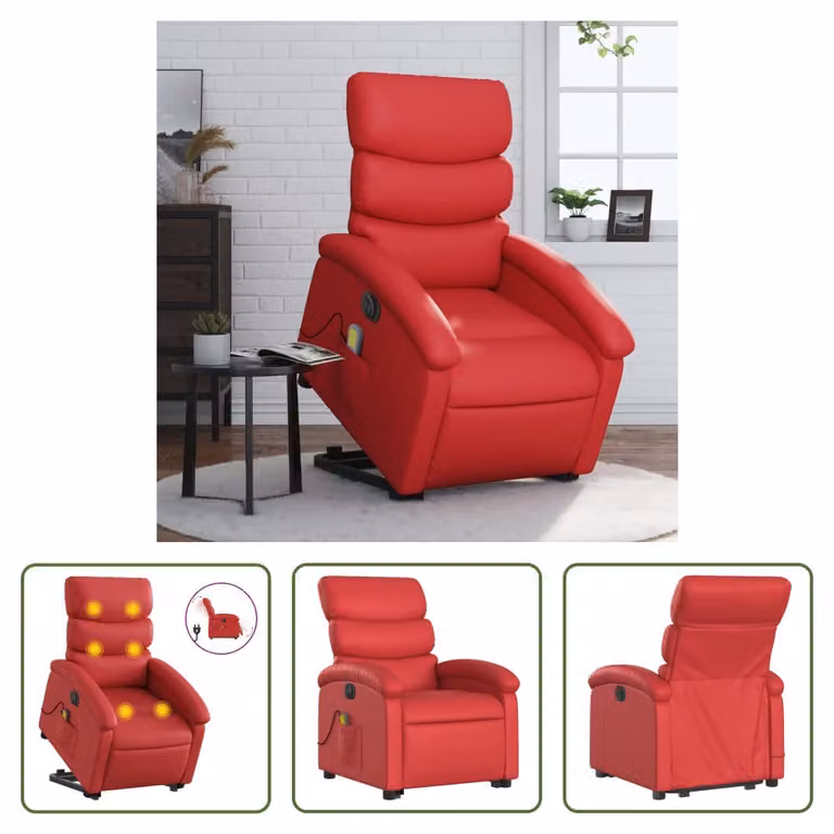 The Living Store Sedia massaggiante con supporto in piedi elettrica in ecopelle rossa