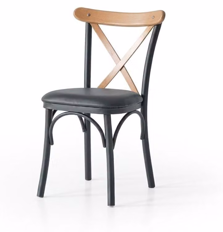 Sedia nera, comoda, imbottita, in metallo, stile moderno, confortevole