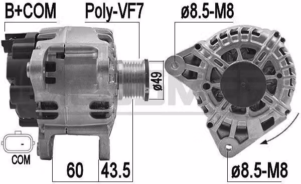 ERA 209165 Alternatore LiMa 150 A 14 V per OPEL Movano B Furgone (X62), Movano B Minibus (X62), Movano B Cassone / Telaio (X62)