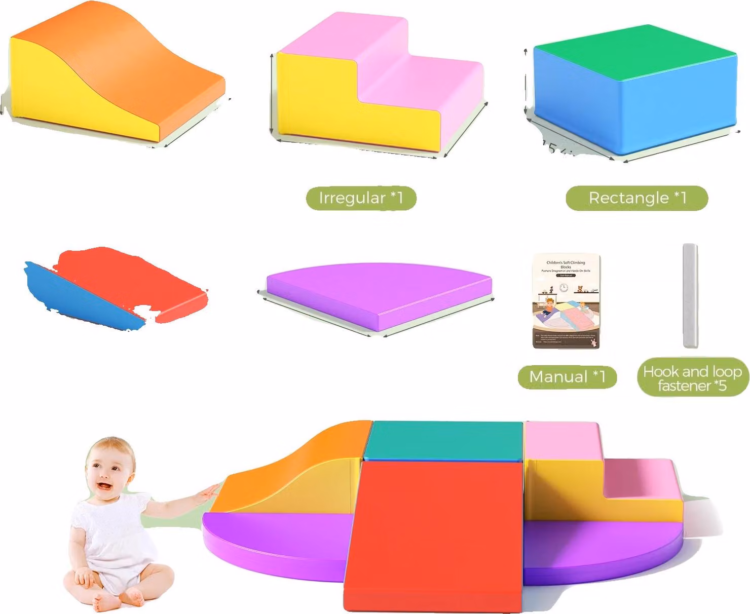 Area giochi per bambini, set di ginnastica con 6 blocchi in schiuma, set da arrampicata sicuro, b