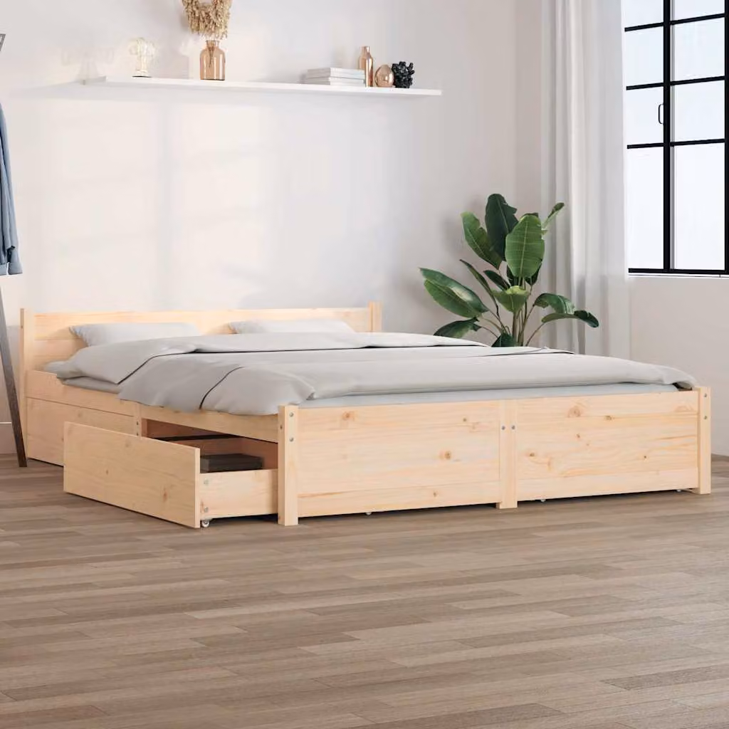 Giroletto vidaXL in legno di pino massiccio con cassetti, stile rustico, colore marrone, L/P/H: 205.5 x 150 x 51 cm – 1