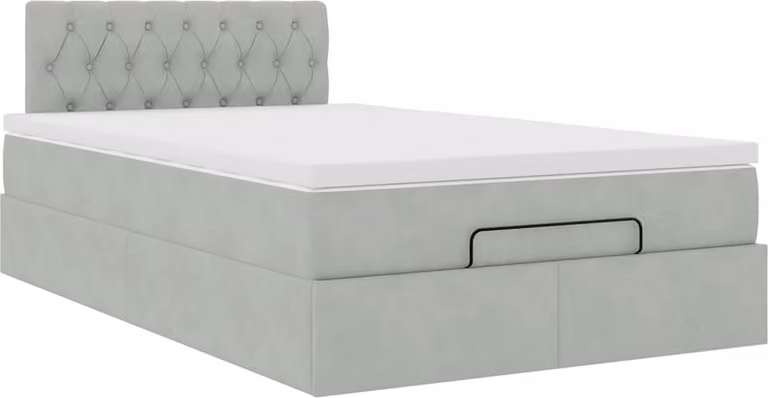 Pouf Letto con Materasso Grigio Chiaro 120x190 cm in Velluto