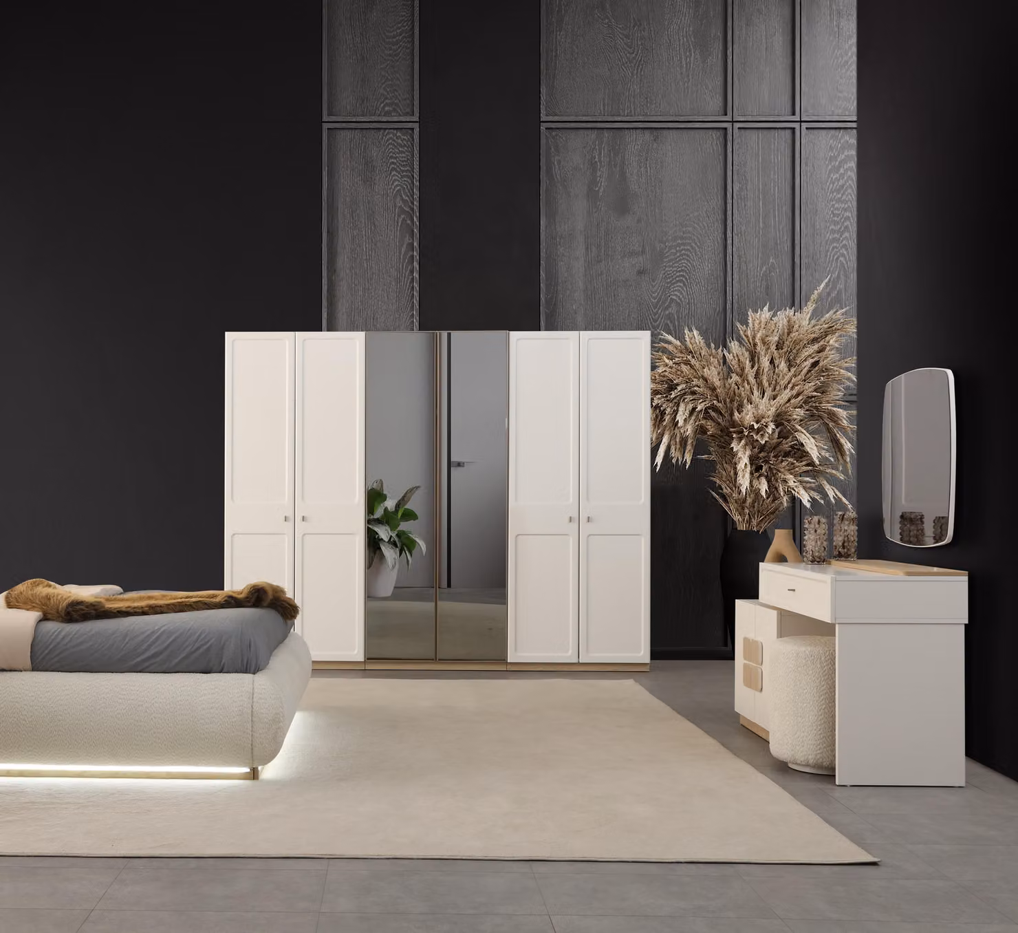 Elegantes 2-tlg. Schlafzimmer-Set: Schminktisch mit Spiegel und Schrank