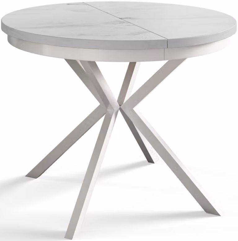 Alpi Moebel, Tavolo da Pranzo Rotondo, Tavolo da Cucina Allungabile, Diamentro: 90-170 cm, Gambe in metallo Bianche, Marmo, Collezione Bergo