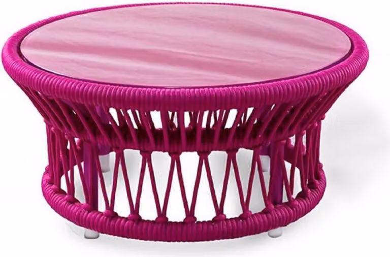 Casa Padrino Luxury Garden Table Purple Ø 70 x H. 34 cm - Tavolino da caffè intrecciato a mano resistente alle intemperie con piano in vetro - Mobili da giardino - Collezione Luxury