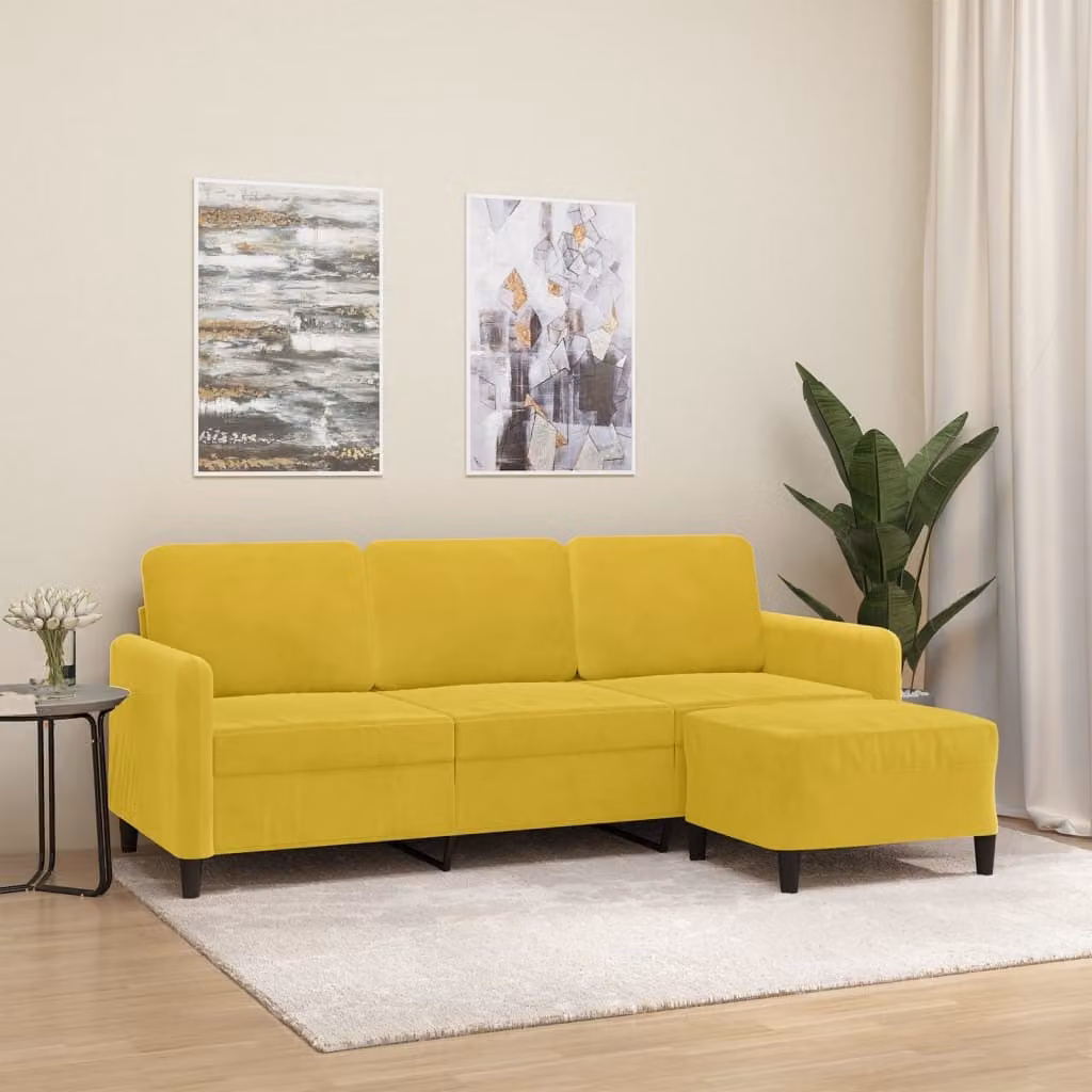 Maison Exclusive - Divano a tre posti con poggiapiedi, giallo, 180 cm, in velluto