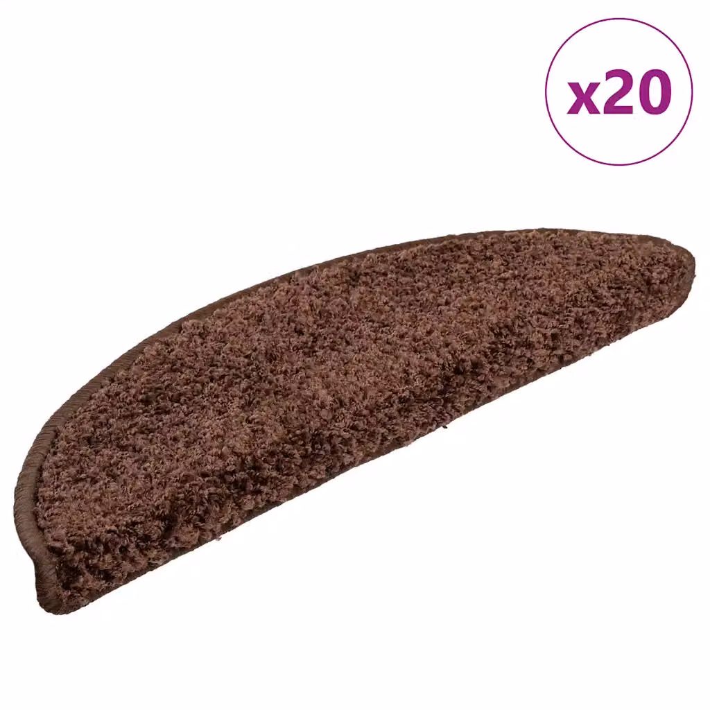 Set di 20 tappetini per scale semicircolari vidaXL, Marrone, antiscivolo e fonoassorbenti, L: 56 cm, P: 17 cm, H: 3 cm