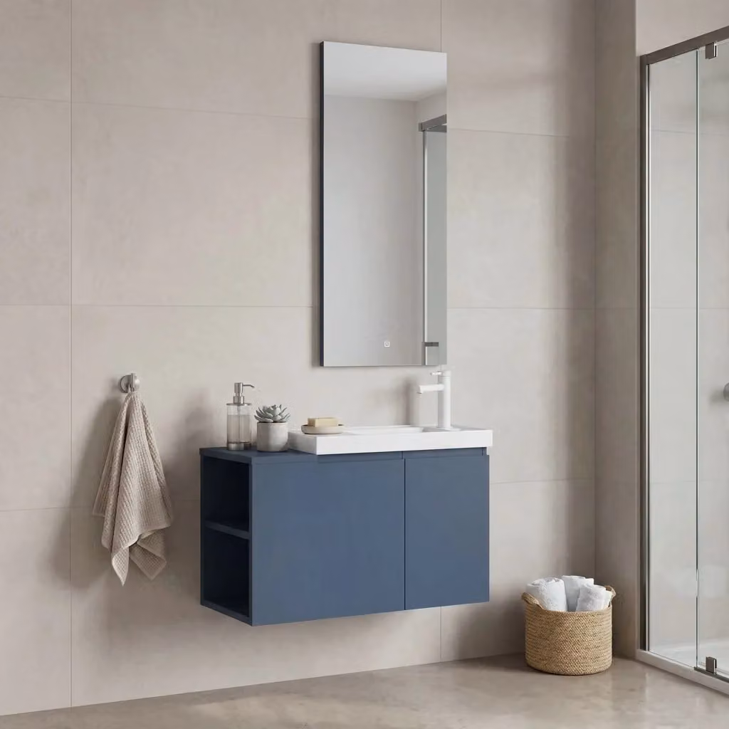 Set mobile lavabo con specchio Ferla 80 HANAH HOME Blu opaco L: 80 cm, P: 45 cm, H: 45 cm – 2