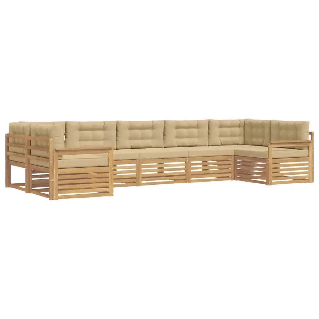 Set di divani da esterno a L vidaXL in legno di acacia con cuscini, Bianco e Beige – 2