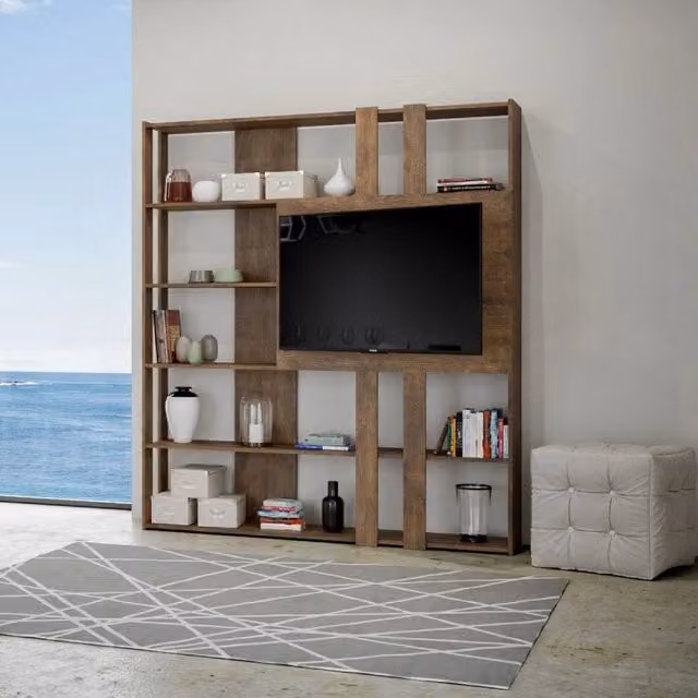 Composizione Libreria Kato 6R 2 fianchi 2 fasce lunghe 2 fasce corte 2 fasce medie pannello TV - Noce,L