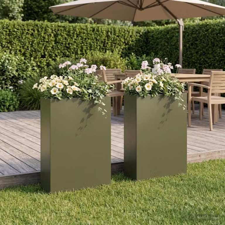 Set di 2 vasi da giardino vidaXL in metallo verde, L: 40 cm, P: 20 cm, H: 75 cm