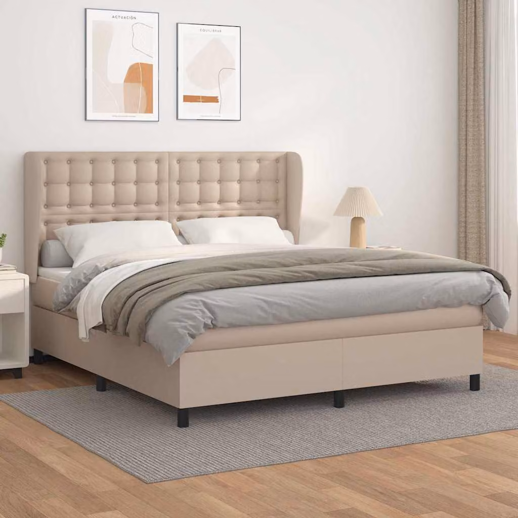 vidaXL Giroletto a Molle con Materasso in Similpelle Colore Cappuccino L/P/H: 160 x 200 cm – 1