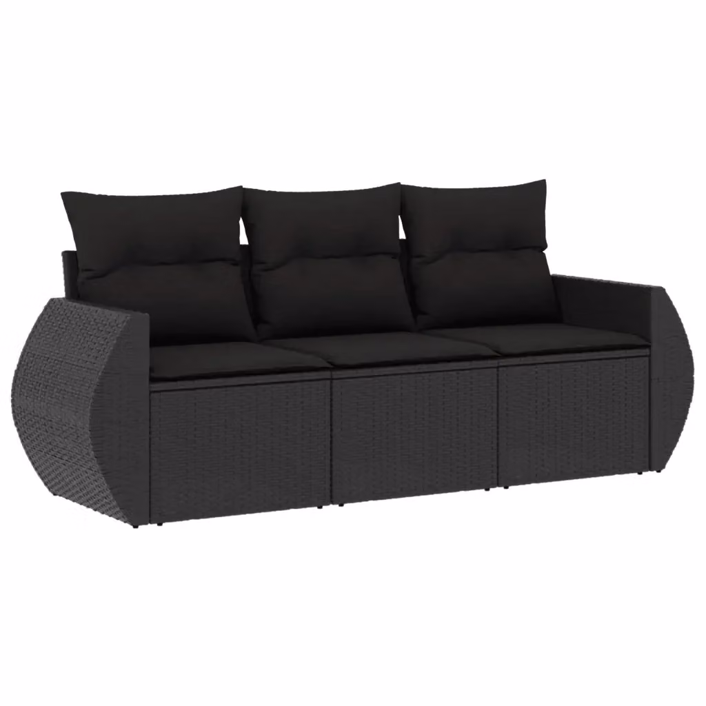 vidaXL Set di Divani da Giardino a L in Polyrattan Nero con Cuscini e Rivestimenti Rimovibili – 2