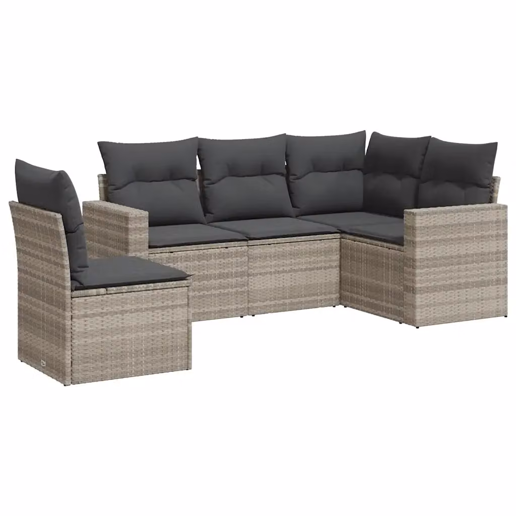 vidaXL Set Divano da Giardino a L in Polyrattan Grigio con Cuscini Imbottiti e Rivestimenti Rimovibili – 2