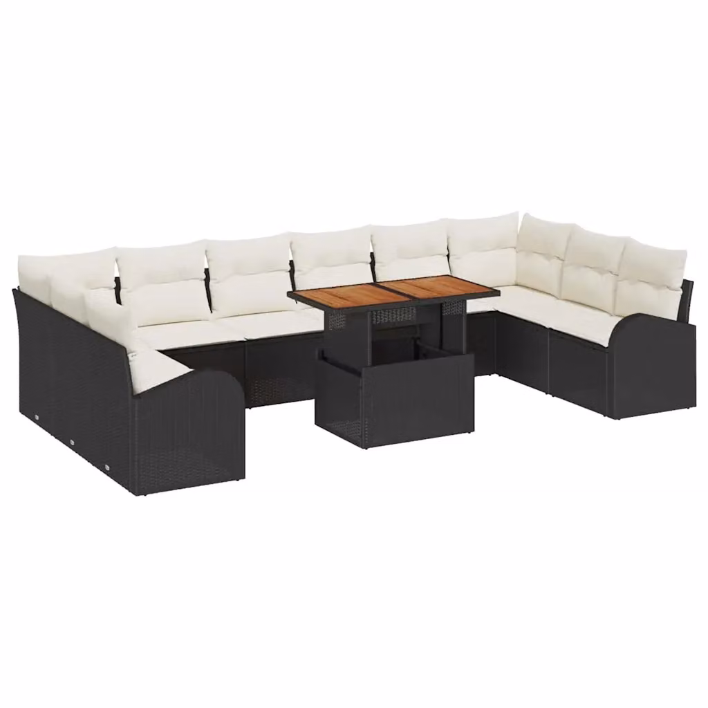 Set Divano da Giardino Moderno vidaXL in Polyrattan con Tavolo in Legno di Acacia Nero e Beige – 2