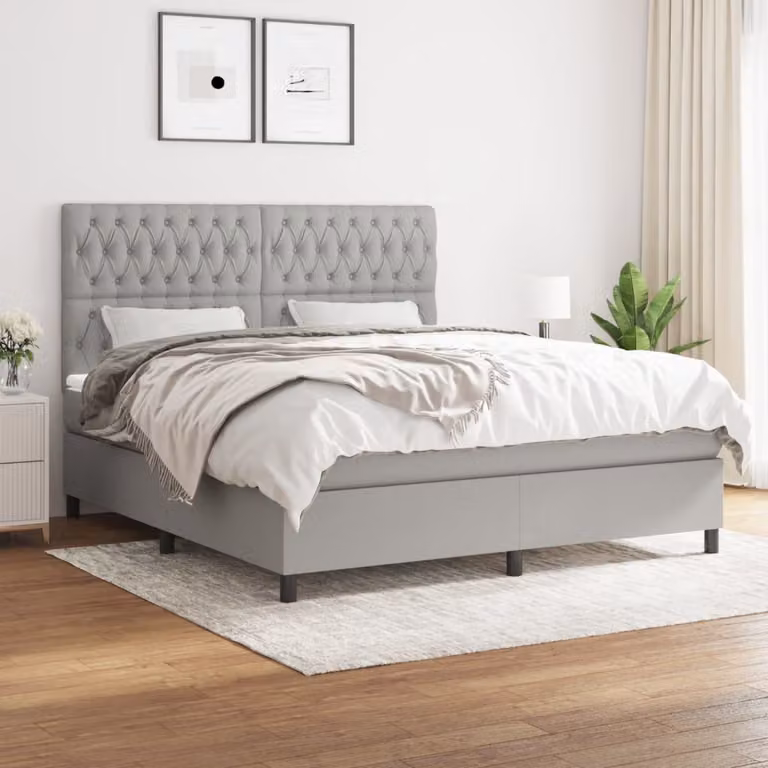 Letto Ibrido con Giroletto a Molle e Materasso vidaXL in Tessuto Grigio e Bianco L/P: 180 x 200 cm