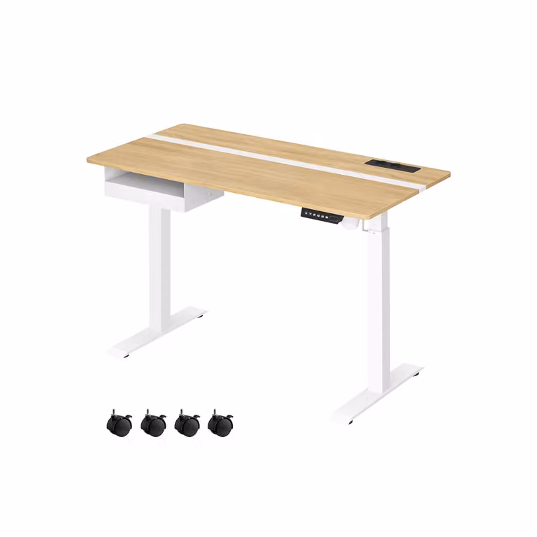 Scrivania Regolabile in Altezza, Rovere Naturale + Bianco Nuvola / 60 x 120 x (72-120) cm
