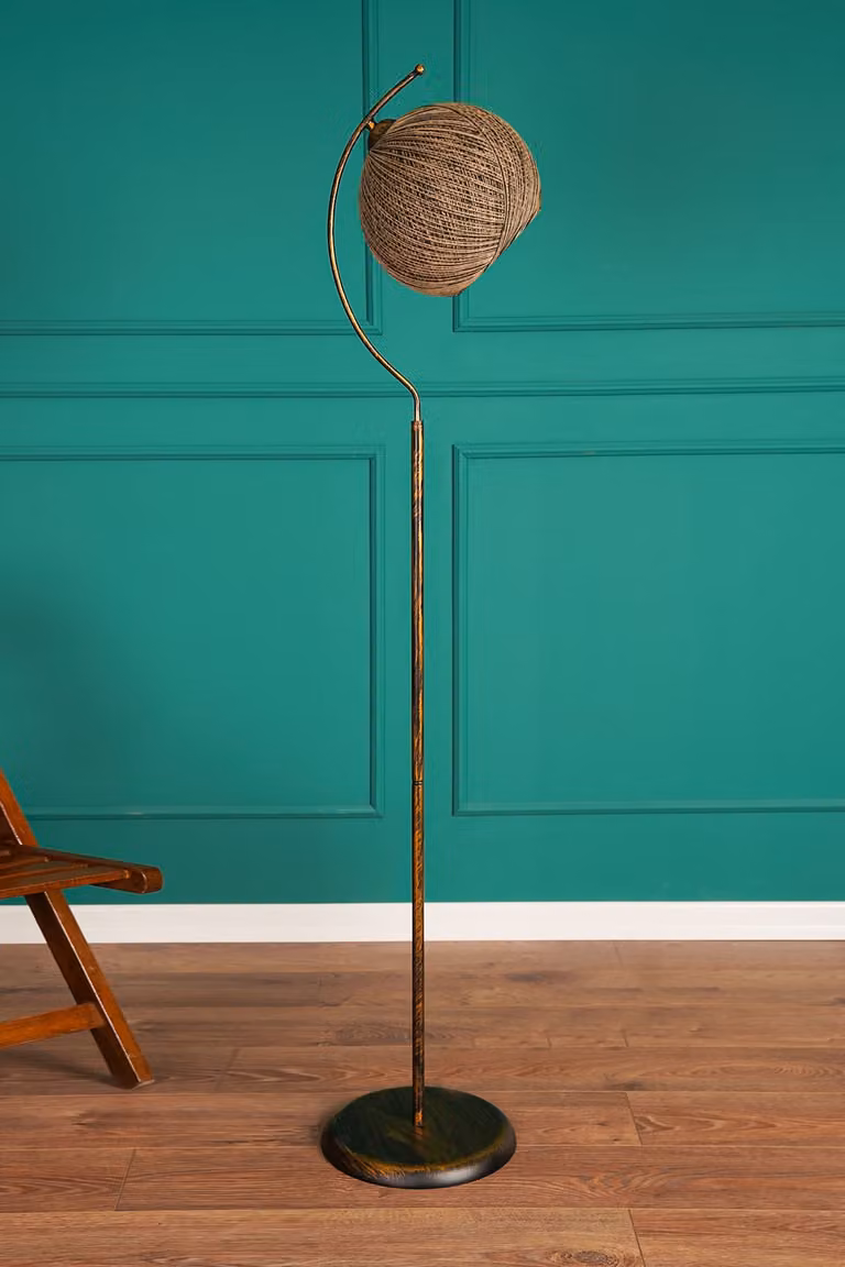 Opviq, lampada da terra di alta qualità, nero vintage, altezza 165 cm | Struttura in metallo, paralume in juta (30 x 30 cm) | Attacco E27, max. 40 W | , ideale per ambienti in stile rustico.