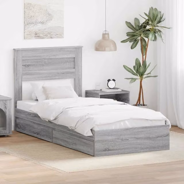 Letto con contenitore e cassetto vidaXL in legno ingegnerizzato Grigio Sonoma L 100 x P 200 cm, H 102 cm