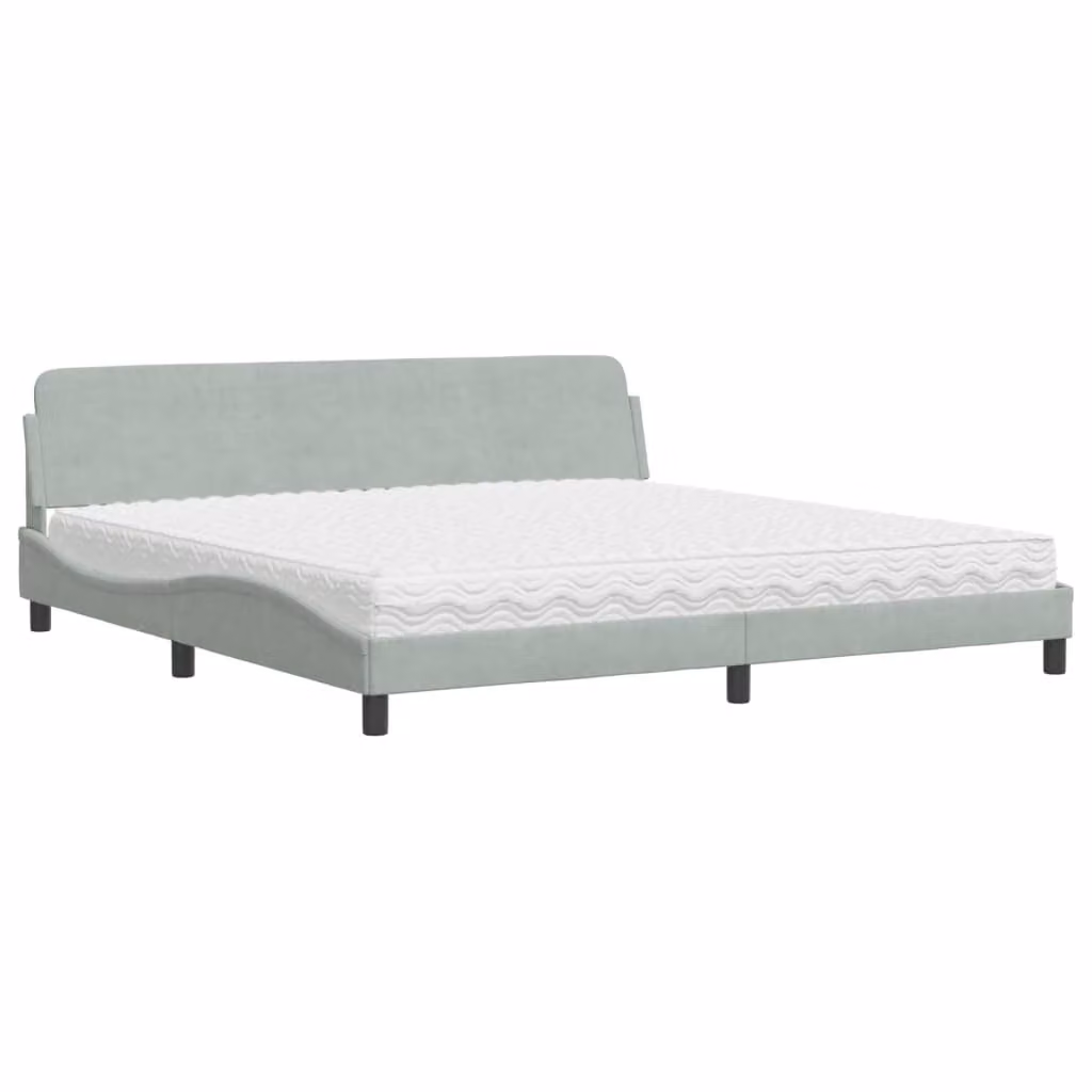 Letto con Materasso Dover Grigio Chiaro 200x200cm Velluto