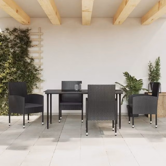 Set da Pranzo da Giardino 5 pz Nero in Polyrattan e Acciaio