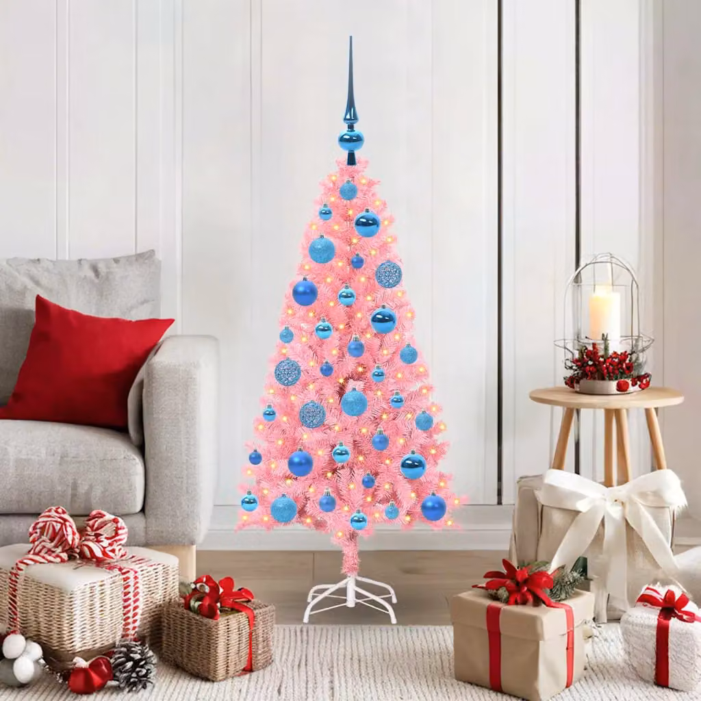 Albero di Natale moderno vidaXL rosa con luci LED bianco caldo in PVC, Altezza: 120 cm