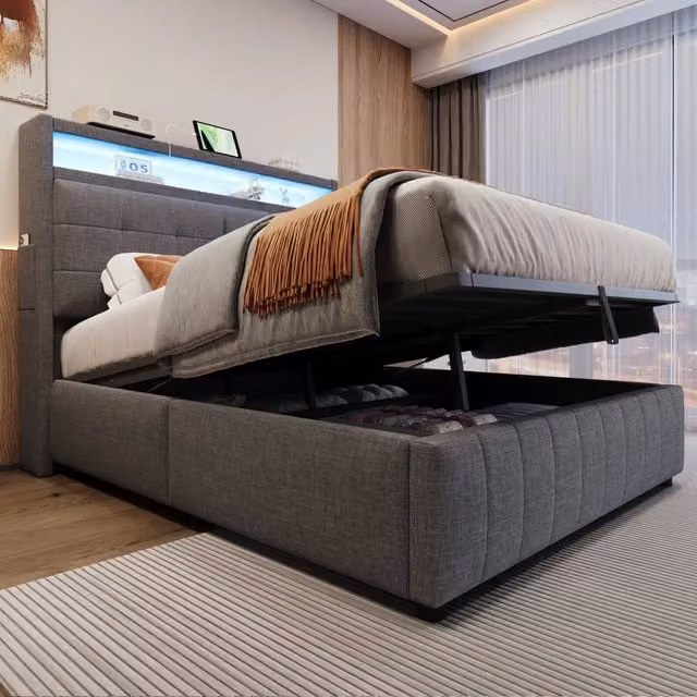 letto imbottito lino grigio 140 x 200 cm