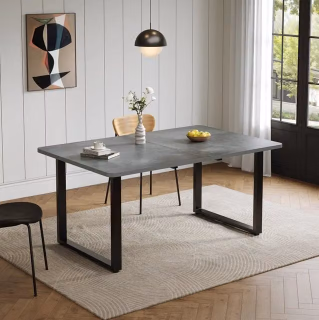Tavolo da pranzo allungabile 140/180/220x80 cm in MDF con gambe in metallo; grigio