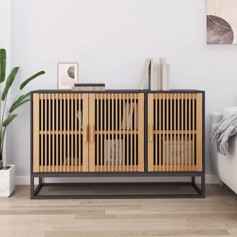 Credenza nera vidaXL in legno multistrato con finitura opaca L 105 cm x P 30 cm x H 65 cm
