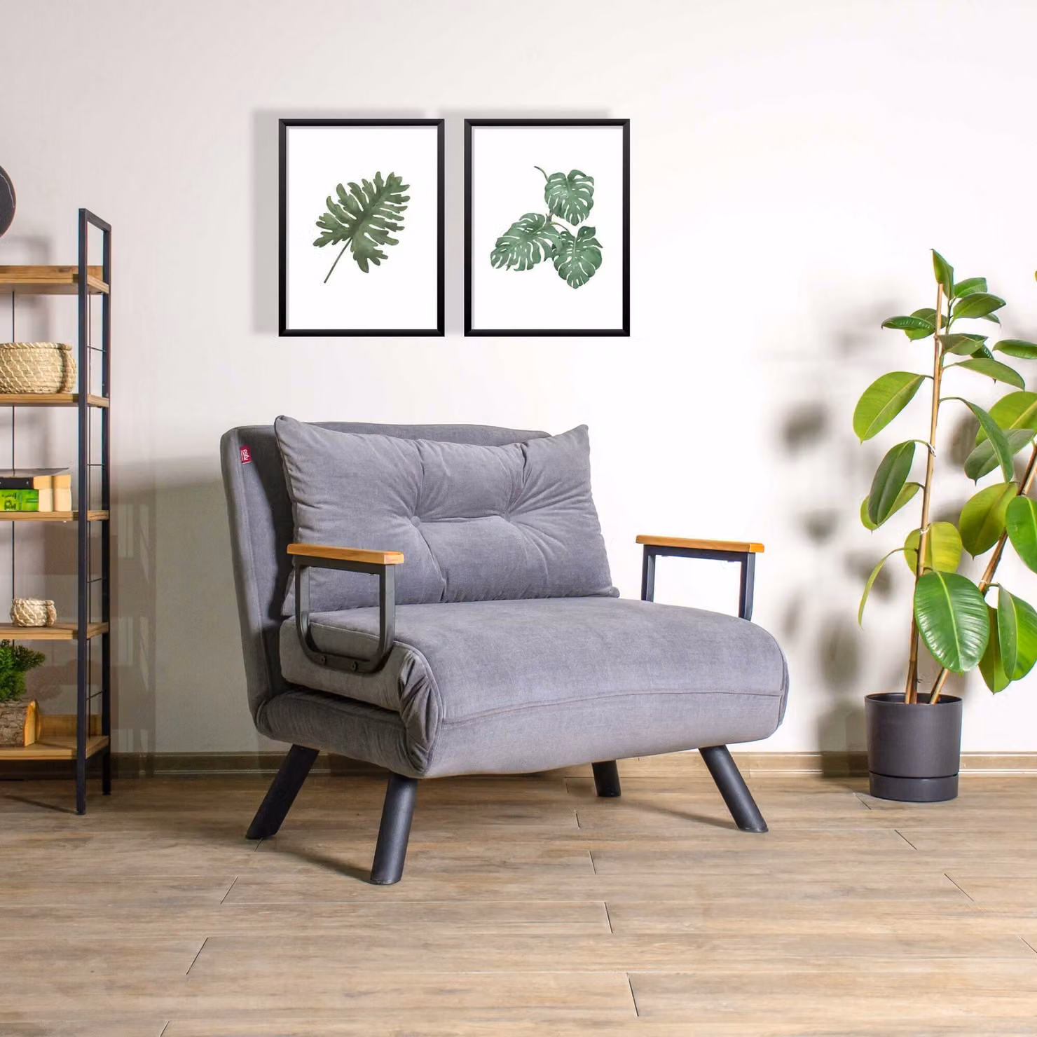 Hanah Home, Sando Single - Grey, divano letto, divano letto a 1 posto, grigio, poliestere, 67 x 78 x 78 x cm