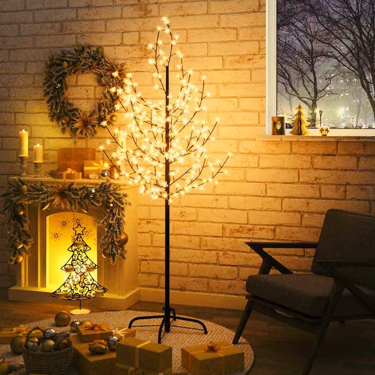 vidaXL Albero di Ciliegio con 200 LED Bianco Caldo 180 cm