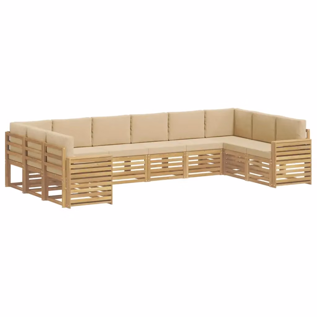 Set di 10 divani da esterno vidaXL a forma di L in legno di acacia con cuscini bianchi e beige – 2