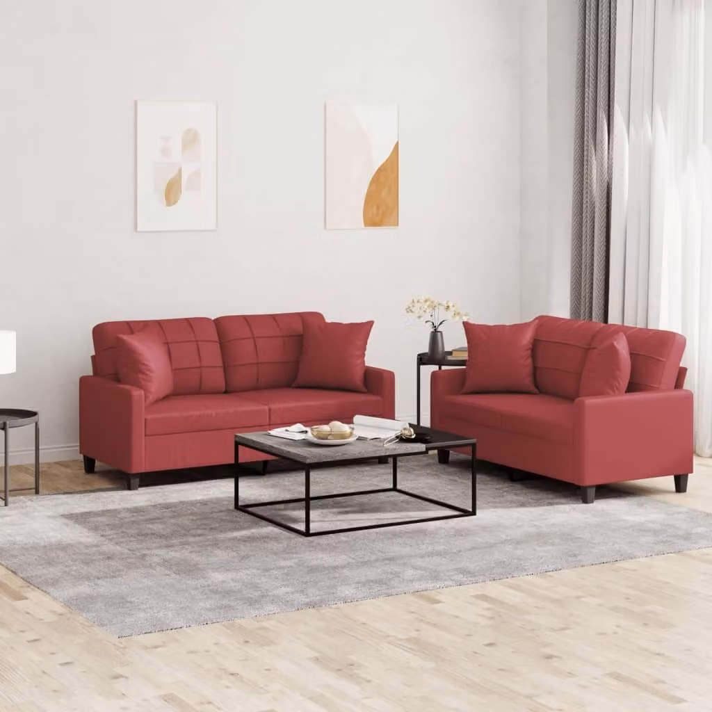 Maison Exclusive - Set divano a 2 posti con cuscini in ecopelle color bordeaux