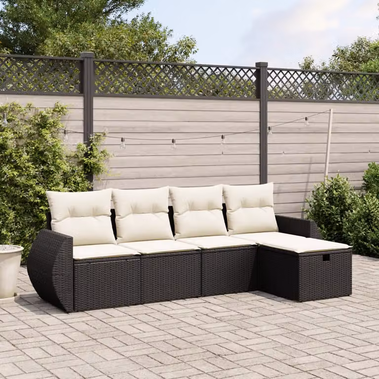 vidaXL Set Divano da Giardino a L con Cuscini, Polyrattan e Metallo, Nero e Bianco