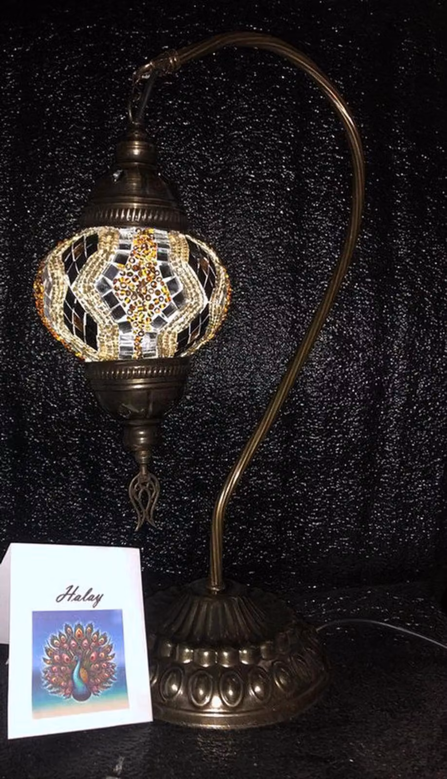 Lampada da tavolo turca realizzata a mano in vetro con tessere di mosaico, altezza 45 cm, E14, design orientale