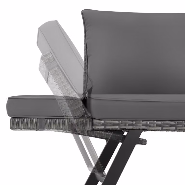 Divano lounge Sintra Tectake in rattan e metallo con braccioli regolabili e coperture rimovibili, grigio, L: 157,0 cm, P: 89,0 cm, H: 61,0 cm
