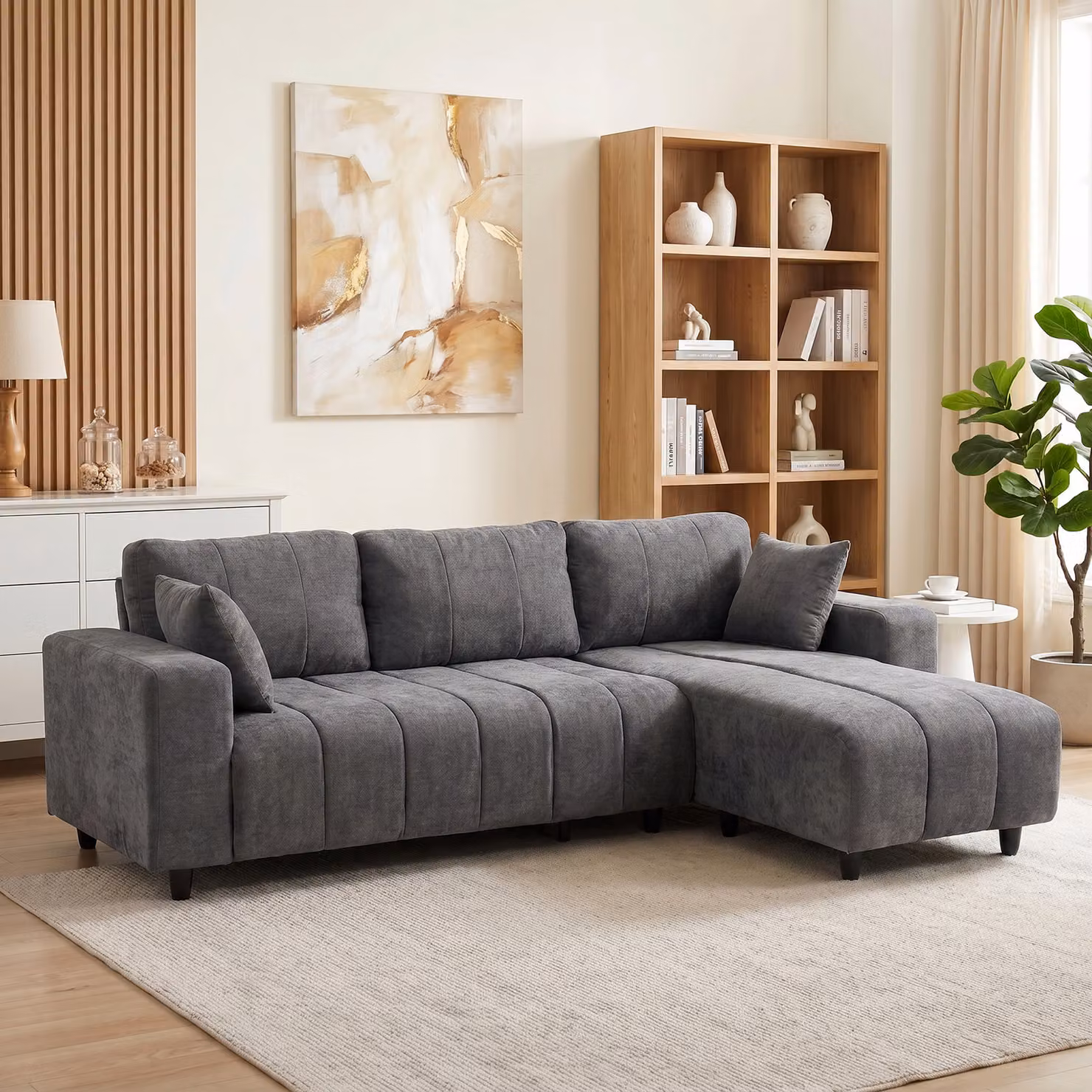 Divano angolare modulabile HOMCOM a 3 posti con penisola reversibile, grigio, L 242 cm – 2