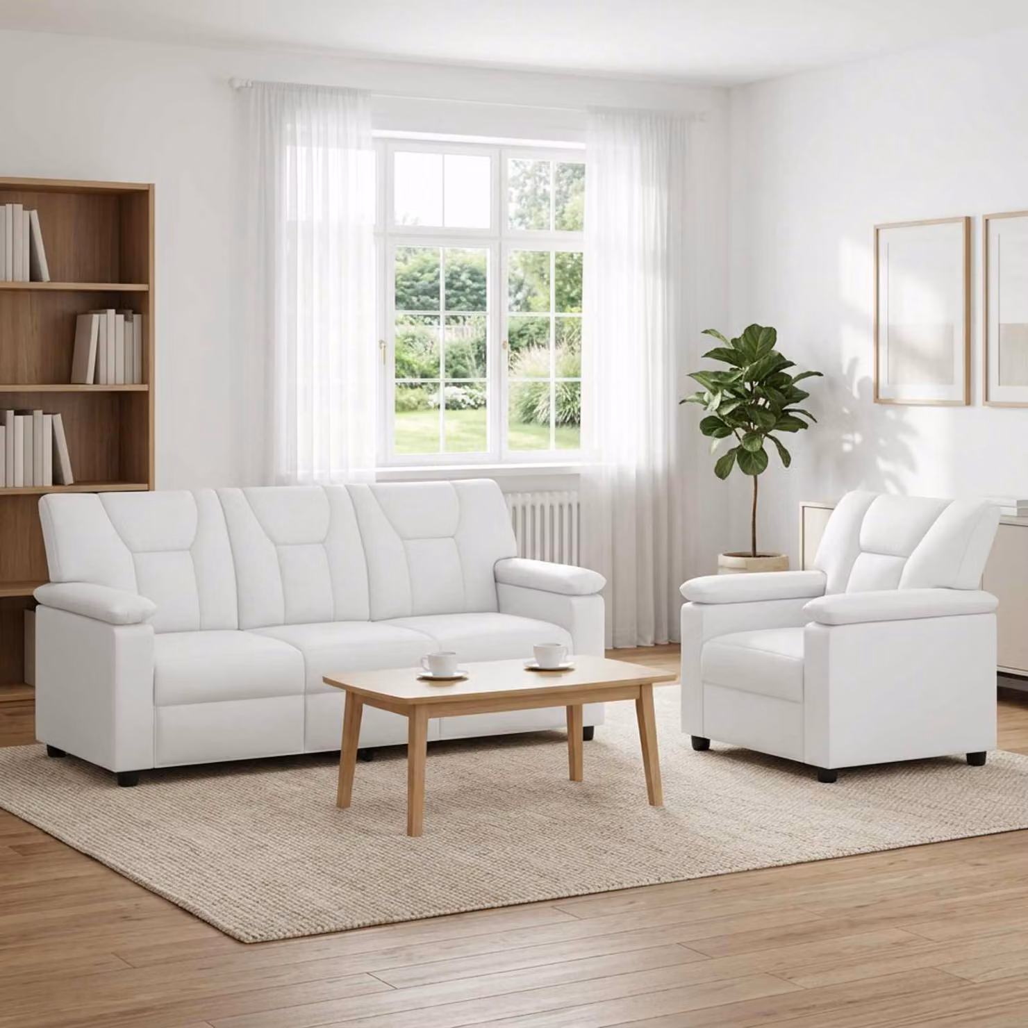 Set di 2 divani moderni vidaXL in similpelle bianca con struttura in metallo e coperture rimovibili