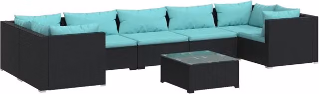Set mobili da giardino set arredamento da esterno 8 pezzi con cuscini polyrattan nero 02_0017749