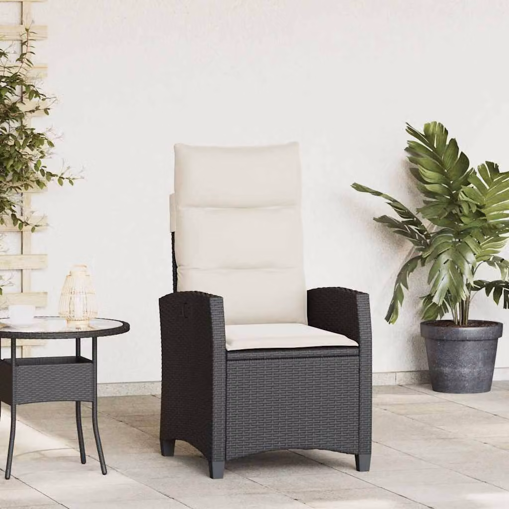 Sedia reclinabile da giardino con tavolino vidaXL in rattan e metallo nera