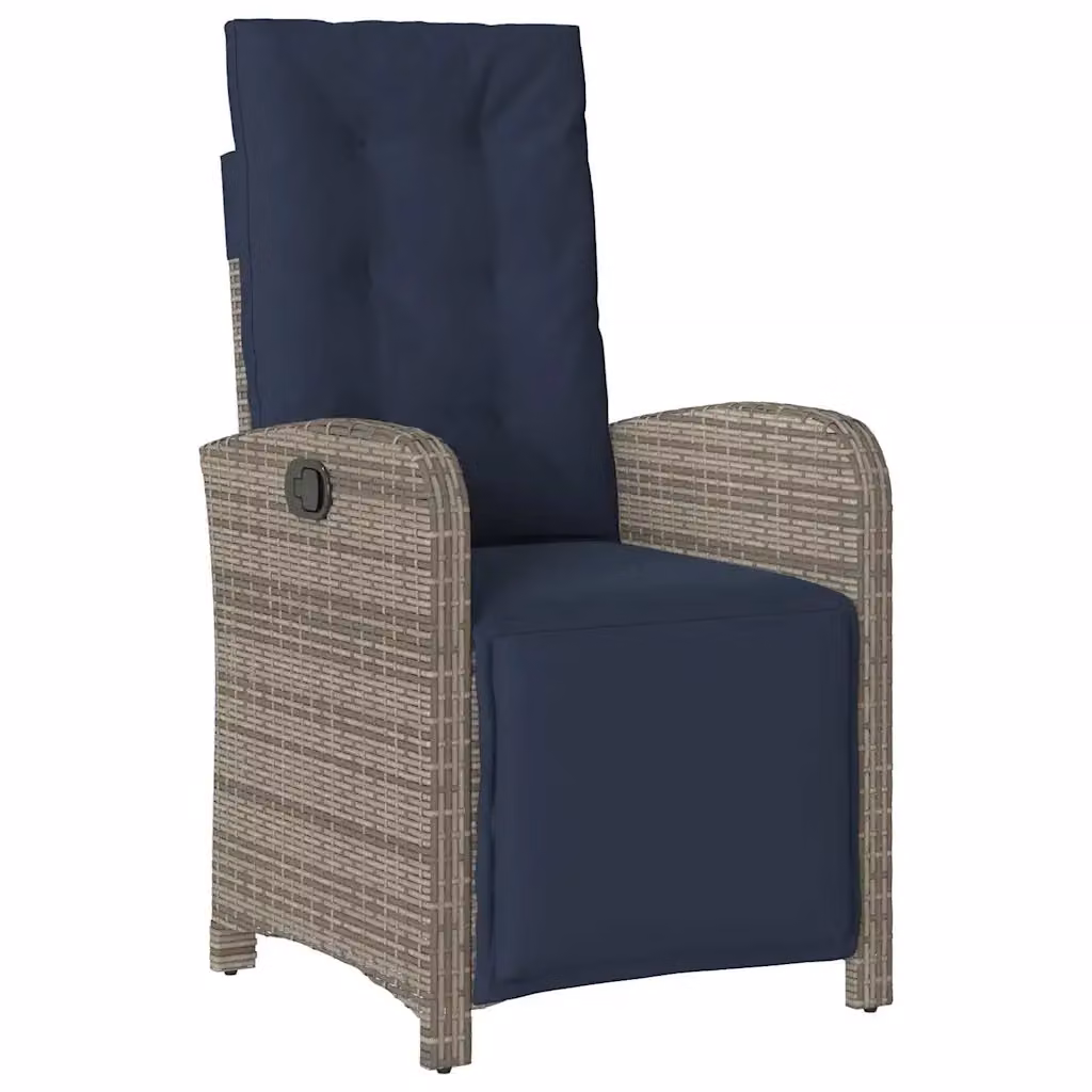 Sedia Reclinabile da Giardino vidaXL in Polyrattan con Poggiapiedi e Cuscinetti Blu e Grigio – 2