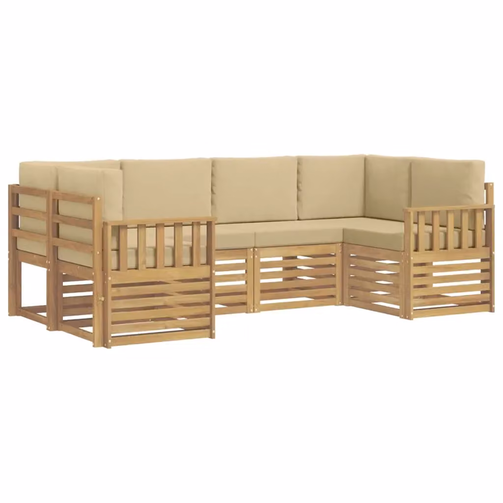 Set di divani da esterno vidaXL a forma di L composto da 6 pezzi in legno di acacia con cuscini bianchi e beige – 2
