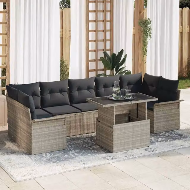 Set Divano da Giardino 8 pz Grigio chiaro polyrattan 3348238