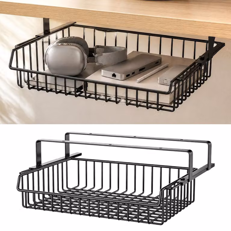 Cassettiera sotto scrivania, design in metallo, colore nero
